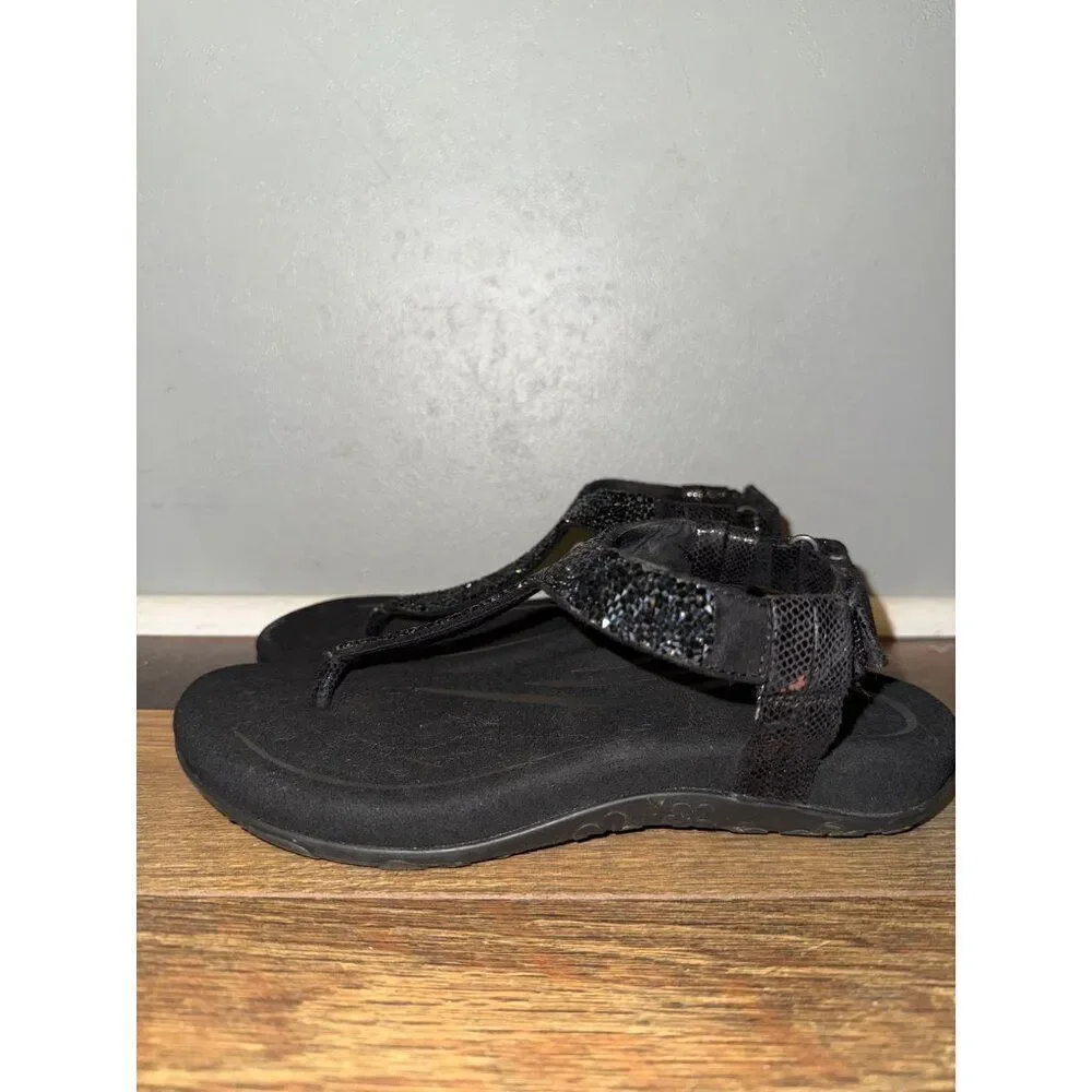 Aetrex Jade Sparkle Orthotic Thong‎ Sandal Black Size 6-6.5